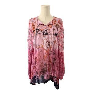 Wear In Peace Tunic Blouse Sz S Pink Boho Bohemian Organic Sustainable Relaxed